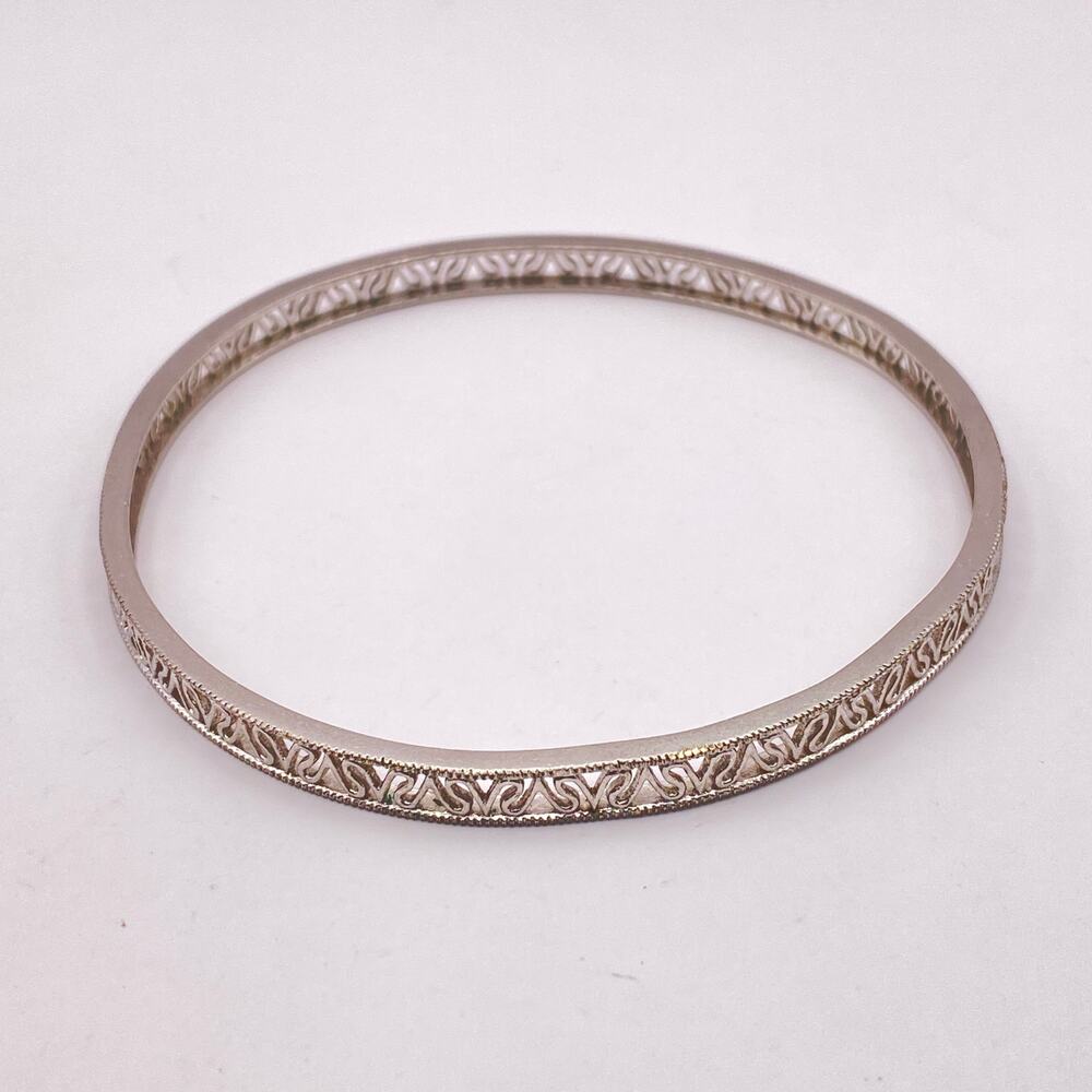 Vintage Signed 925 SAI Sterling Silver Open Filigree Scroll Bangle Bracelet - 8" - Picture 4 of 10